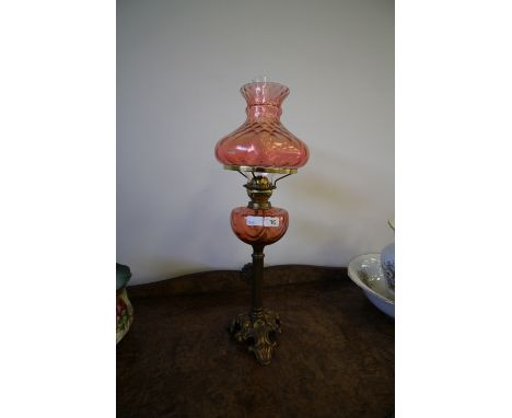 Brass &amp; Glass Oil Lamp &amp; Shade