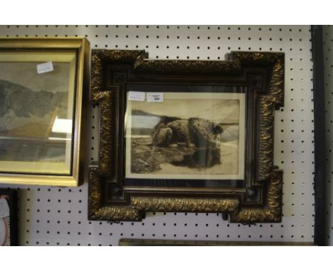 Original Etching by Herbert Dicksee 'Lion Drinking' 1896
