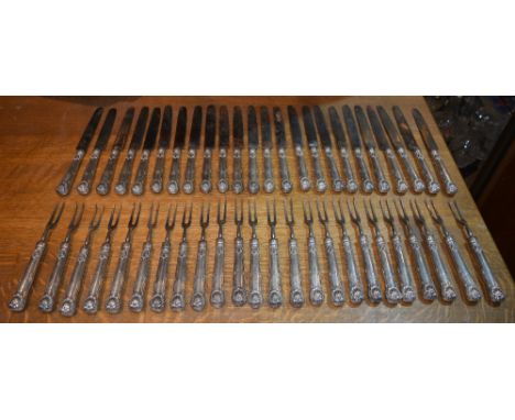 A set of twenty four Kings Husk pattern silver handled knivesand twenty four silver handled two prong forks, London 1819, mak
