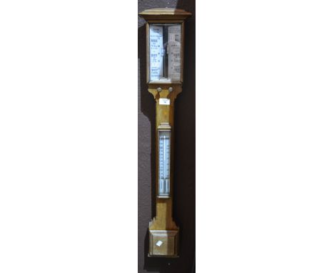 A Victorian oak barometer marked Hawes of Leadenhall Street, London, the column set with a thermometer, 101cm high