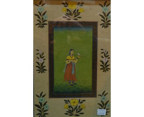A collection of five Indian miniatures including hunting scene with Persian inscription, 20th Century