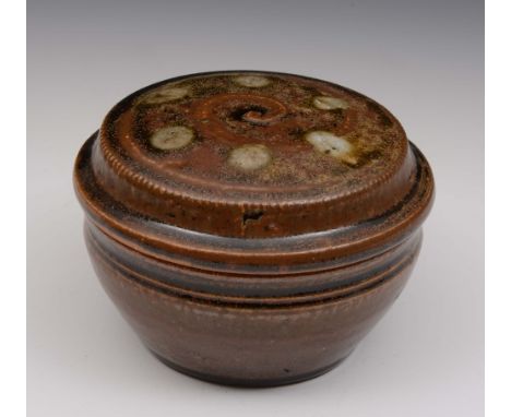 Mike Dodd (British, b.1943) Pot and cover, tenmoku, impressed potter's seal, 13cm diameter