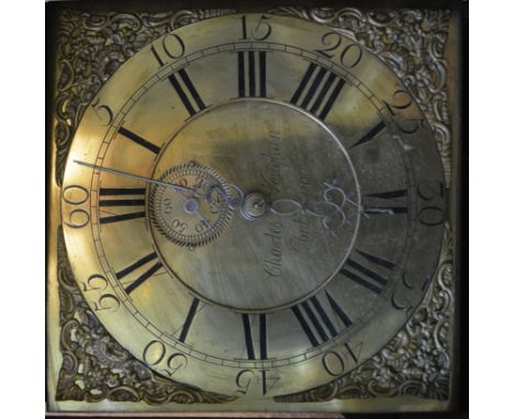 Charles Vaughan of Pontypool A pine longcase clock with square brass dial and seconds dial, dial 25cm, case 192cm