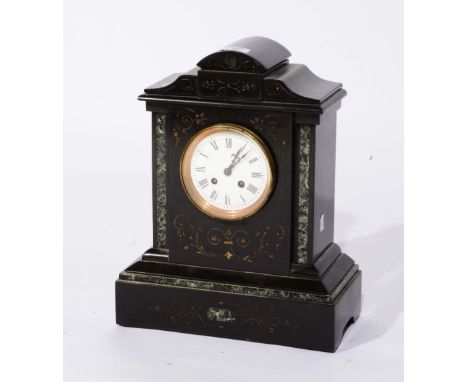 A Victorian black slate mantel clock with striking movement, 40cm high
