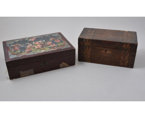 Ebonised thermometer, ivorine chart, signed Dixey & Son, London, 18cm, wooden boxes etc.