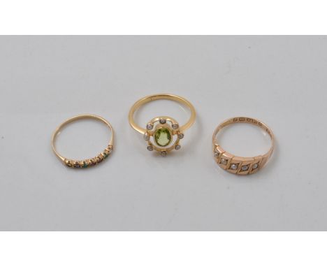 9ct dress ring set with coloured stones, including sapphire, ruby, diamond and emerald, dress ring set with seed pearls and a