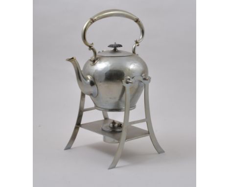 Continental plated kettle on stand, late 19th Century, engine turned decoration, 38cm overall.