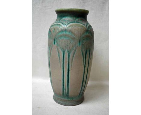 A Pilkington Royal Lancastrian Vase, baluster form by Gwladys Rodgers, stylised foliate design in turquoise on grey ground, f