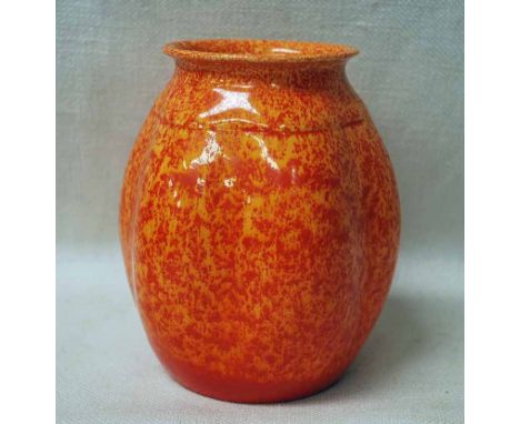 A Pilkington Royal Lancastrian Vase, lobe sided ovoid form, mottled orange glaze, shape number 2780, 13cm high 