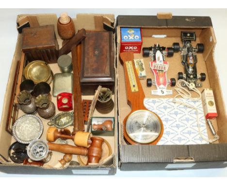 Weathermaster barometer, turned wood items including a gavel, boxed Matchbox 75 Series 54 Personnel Carrier, two Corgi F1 rac