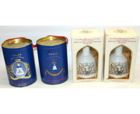 Four Bell's Old scotch whisky Royal Decanter 70cl, H.R.H Prince Andrew with Miss Sarah Ferguson 23rd July 1986 (2) Princess E