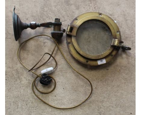 The Amanda Barrie Collection - Ships gimble oil lamp converted to electric and a brass ships porthole (2) 