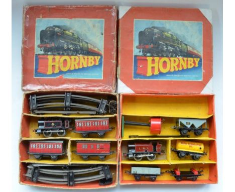 Collection of vintage Hornby O gauge clockwork engines, wagons and track etc including Hornby Type 40 and Type 101 0-4-0 engi