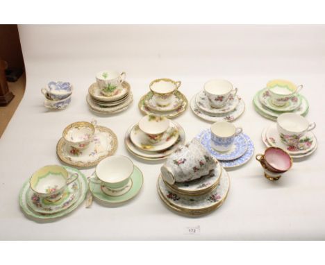 Two Royal Worcester cabinet trios, Royal Albert cabinet trio, Royal Doulton cabinet trio and a selection of other cabinet cup