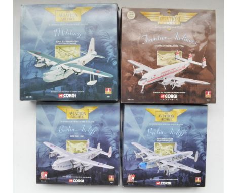 Four Corgi 1/144 diecast model airplanes to include Berlin Airlift Avro Lancastrian and Avro York (models both mint), Frontie