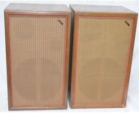 Pair of large floor standing Model W2 Wharfdale speakers, a Rogers R D Cadet Stereo Control Unit and a vintage wood cased spe