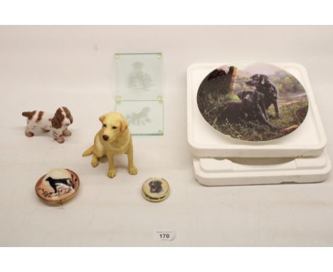 Border Fine Arts "Dogs &amp; Pups Galore" labrador sitting yellow, A2084 boxed, Bing and Goldscheider spaniel, Franklin Mint 