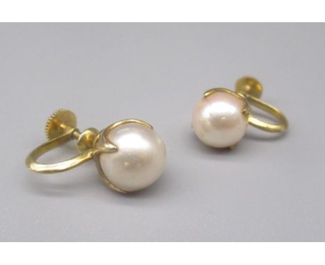 14ct screw on pearl earrings, stamped 14k, 4.4g 