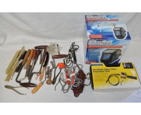Clarke arc activated welding headshield (tested and in working order), a Maplin video optic inspection tool (tested, not work