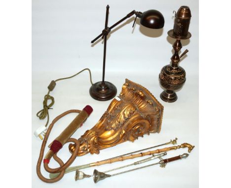 Composition C19th style gilt wall bracket, two candle snuffers, shoehorn, anglepoise lamp and a Hookah H45cm 