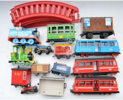 Collection of children's train play sets and models in various scales and gauges to include Merit battery powered Thomas The 