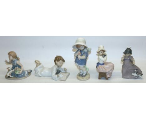 Four Nao porcelain figures, max. H21cm, and a similar Nadal figure of a girl with dog, H15cm (5) 