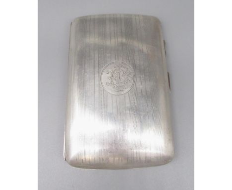 Geo.V hallmarked Sterling silver cigar case with gilt interior and engine turned decoration by Joseph Gloster Ltd., Birmingha