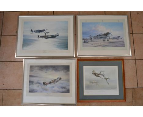 Four aviation prints, "First Of The Many" (Glass A/F), "Eagle Squadron Scramble" and "Memorial Flight" by Robert Taylor and a
