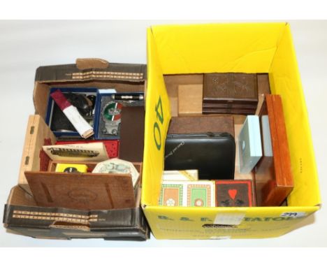Vintage medical apparatus and optical equipment, stationery including a Cross propelling pencil, two harmonicas, wooden boot 