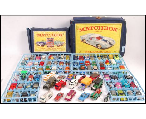 A collection of vintage diecast contained within two original Matchbox diecast carry cases including Matchbox Lesney, Superfa