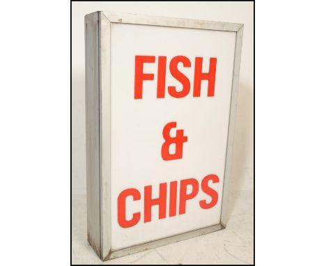A 20th Century shop point of sale external double sided light box advertising sign, notation to both sides reading fish and c