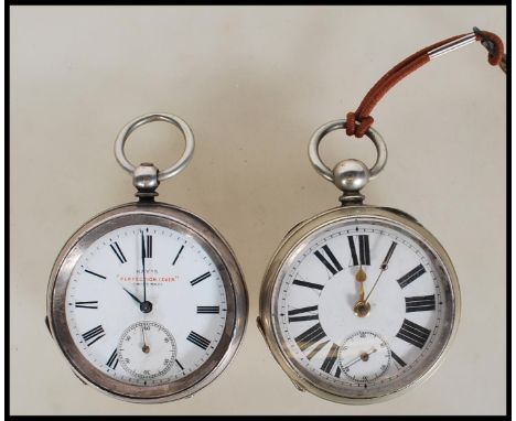 A late 19th Century silver hallmarked open face pocket watch having white enamel face with Roman numeral chapter ring&nbsp;fa