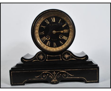 Japy Freres - A 19th Century Victorian marble mantel clock by H. Luppens Bruxelles, being black in colour with gold gilt deta