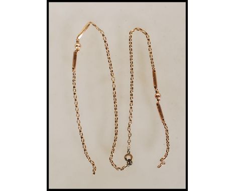 A vintage 9ct gold round link necklace chain with interspersed ball and link decoration with later add brass spring ring clas