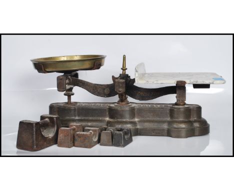Local interest - A set of 19th / 20th Century cast metal balance grocery / butchers advertising scales for Yandell &amp; Sons