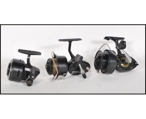 A group of three fishing reels to include a Mitchell 300C, an ABU 501 and a K. P. Morritt's Intrepid Supreme.