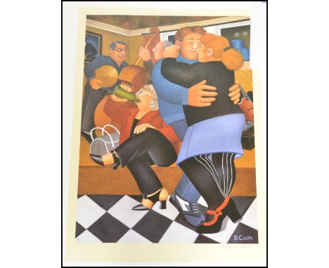 A limited edition Beryl Cook signed print entitled ' Shall We Dance? ' The print bearing a blind stamp to the lower left corn