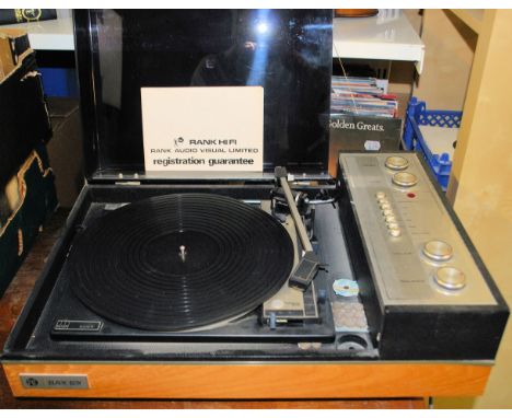 A retro 20th Century teak wood cased Pye Black Box record player stereo, teak body with black perspex lift up lid fitted with