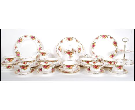 A Royal Albert Old Country Roses part tea set to include creamer jug, sugar bowl, cups, saucers, side plates and teapot. Toge