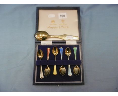 A set of six Anderson gilt silver and enamel coffee spoon and a Christmas spoon dated 1967