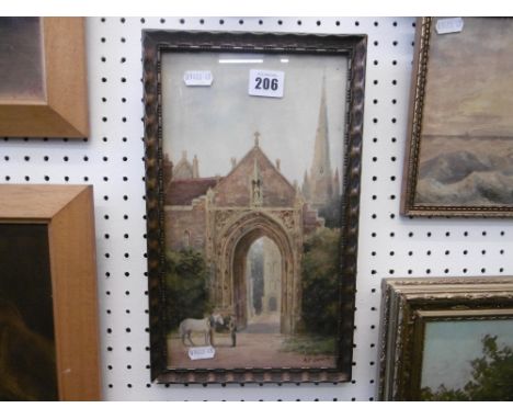 A watercolour of Erpingham Gate Norwich Cathedral signed