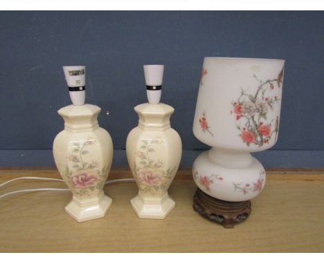 Pair of ceramic table lamps and another with glass shade (plug removed from this one)&nbsp;
