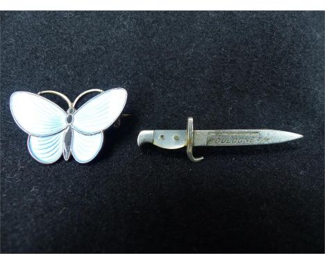 A David Andersen, blue enamel and silver, butterfly brooch; stamped "Norway Sterling 925S"; 2.8cm wide together with a Belgia
