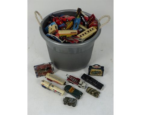 Approximately 100 die-cast, model, toy cars including Corgi, Lesney, Matchbox; of different scales; all in a used (a/f) condi