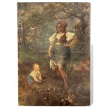 Baditz, Otto (1849-1936), Ölgemälde Mutter mit Kind und Hühner