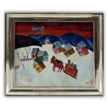Miftakhutdinov, Robert Azatovich. Ölgemälde naive Winterlandschaft, kyrillisch signiert