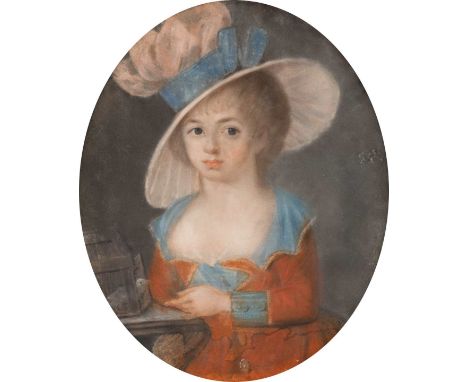   FRANZÖSISCHER PORTRAITMALER DES ROKOKO  Tätig, 2.Hälfte 18. Jh.    BILDNIS EINER JUNGEN DAME MIT VOGELKÄFIG     Pastellkrei