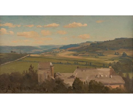   MONOGRAMMIST 'FCH'  um 1876    Landschaftsstudie     Öl auf Karton. 29 x 51 cm (R. 34,5 x 65 cm). Monogrammiert in Ligatur 