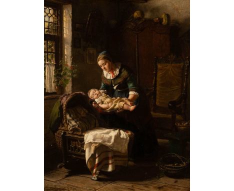   JOHANNES A. MOESELAGEN  1827 Gosch - 1920 Düsseldorf    Junge Mutter mit schlafendem Kind     Öl auf Leinwand (doubl.). 73 