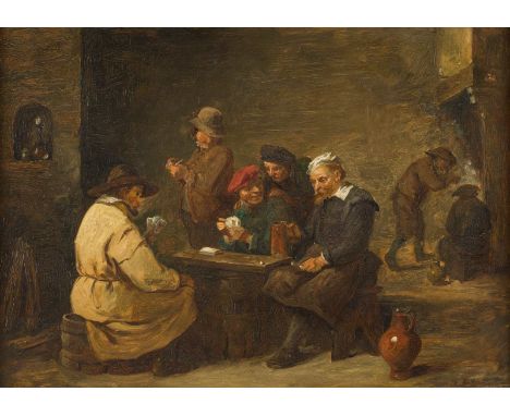   KARL FAUST  1874 Reyershausen (Göttingen) - 1935 Düsseldorf    Die Kartenspieler (nach David Teniers d.J.)     Öl auf Holz.